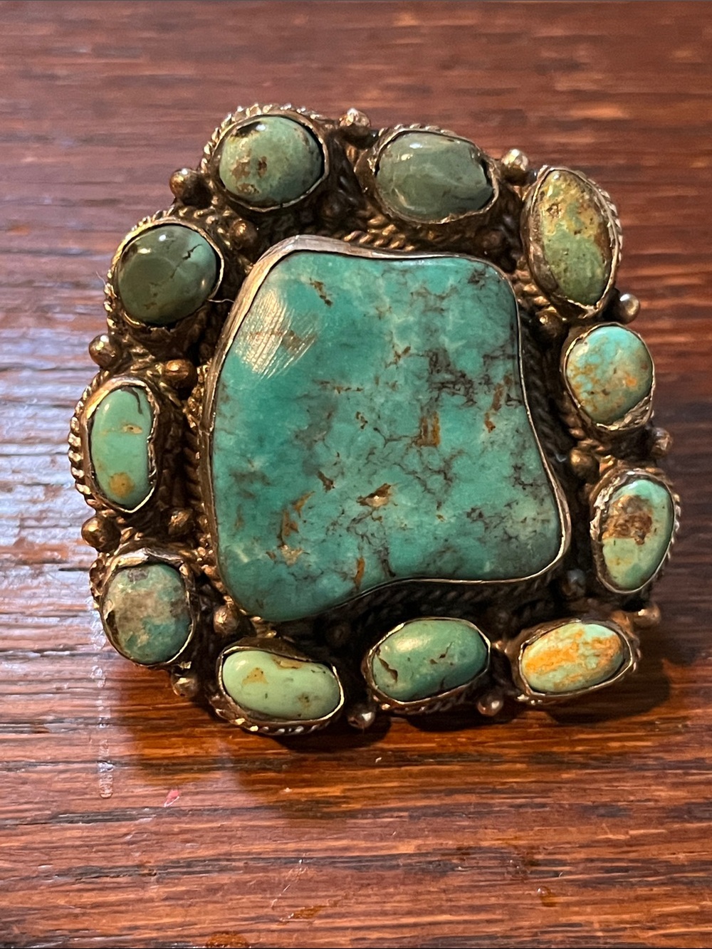 Turquoise BIG Statement Ring - Green Turquoise Cabochon Cluster
